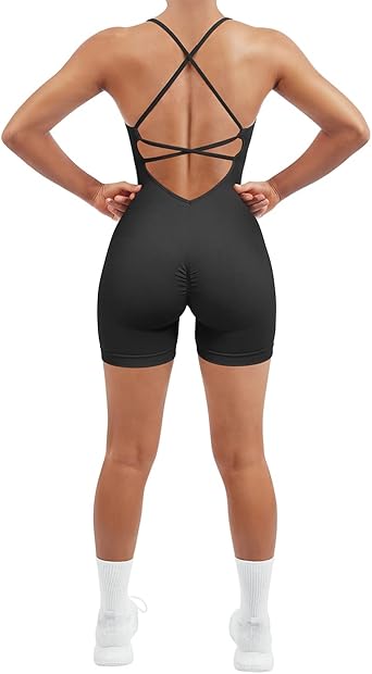 43% off: SUUKSESS Women Strappy Romper Seamless Jumpsuit Tummy Control Padded Sports Bra