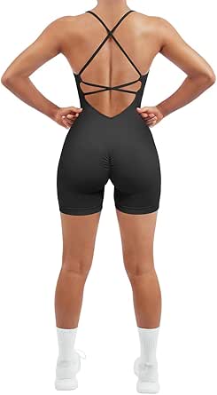 SUUKSESS Women Strappy Romper Seamless Jumpsuit Tummy Control Padded Sports Bra