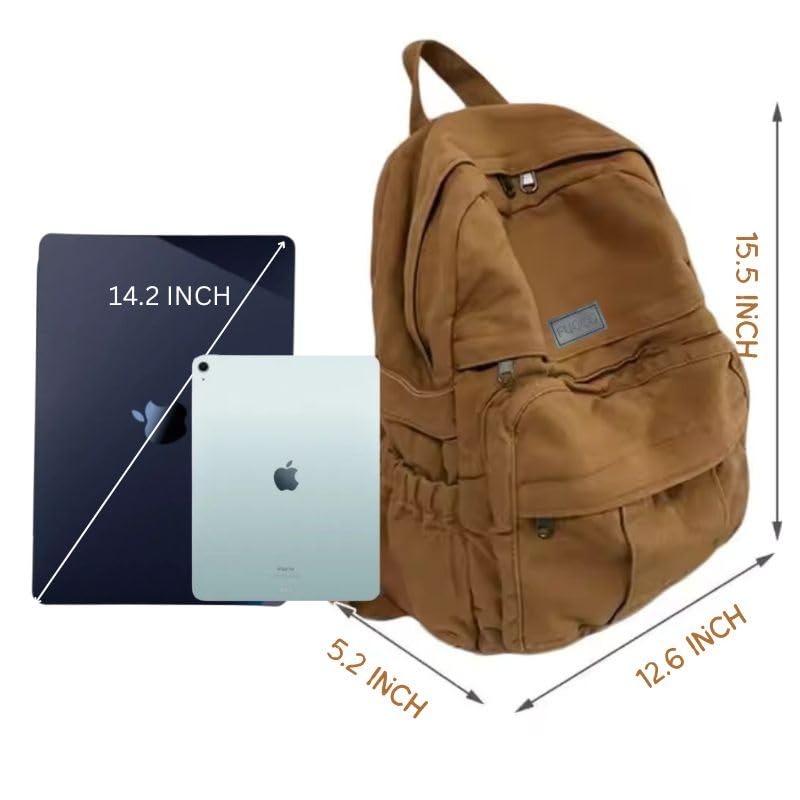 FUOCO Canvas Laptop Backpack Brown Tan - Image 5