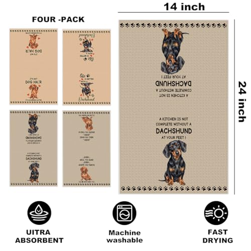 Image of 4 Pcs Funny Dachshund Kitchen Towels 24x14 Inch, Dachshund Gifts Reusable Dish Towels for Kitchen Bathroom Decor, Waffle Weave Absorbent Tea Towel, Cute Weiner Dog Gifts for Women Mom Friend