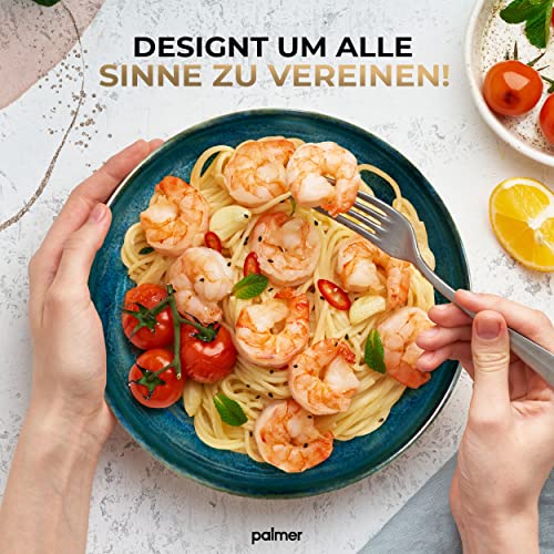 palmer tiefe Teller-Set Miami - 2 x Pastasteller aus Steinzeug Ø 22 cm - Teller grün-blau, spülmaschinenfest - Modernes Steinzeug Geschirr ofen- & mikrowellenfest