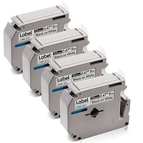 Label KINGDOM Compatible Label Tape Replacement for Brother M231 MK231 M-231 M-K231 1/2 Inch M Label Tape, Suitable for PT-M95 PT-90 PT70SR PT70BM Labelers, 26.2 Ft(8m) Black on White, 4-Pack