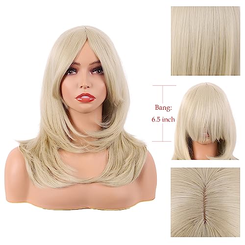 Image of MapofBeauty 20 Inch /50 cm Long Layered With Bangs Straight Synthetic fiber Shoulder Length Hair for Daily Use or Party Wig (Blonde)