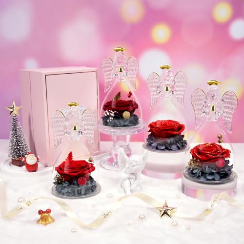 Sunia Valentines Day Rose Gifts for Women, Birthday Gifts for Mom Grandma, Forever Preserved Flower in Glass Angel Figurines Flowers for Delivery Prime, Mothers Day Real Roses for Her Wife - Image 6