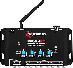 Taramps Pro 2.4 BT Bluetooth DSP Crossover completo, processador de sinal digital, equalizador de áudio de carro com aplicativo, ganho até 9 V, equalização gráfica de 15 bandas, 12 equalizações
