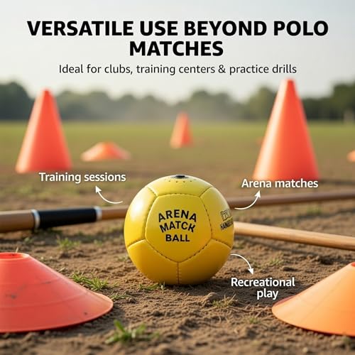 DrTail Horseback Polo Ball for Matches & Training | Arena Polo Ball for Equestrian Polo | Durable Synthetic PU, Hand-Stitched, High Visibility (36–37 cm Circumference) (Yellow)