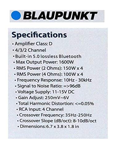 Blaupunkt Amp1804Bt Car Audio 4-Channel Class D Amplifier 1600W With Bluetooth Full Range Amp. #TOP6