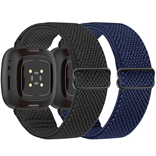 Tiptops 2 Stück Nylon Armband Kompatibel mit Fitbit Versa 4/3, Sense 2/Sense für Damen/Herren - Sport Elastisches Verstellbares Uhrenarmband