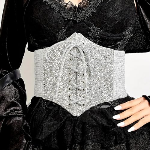 Wide Silver Corset Belt Dress Sequin Waist Belts for Women2
