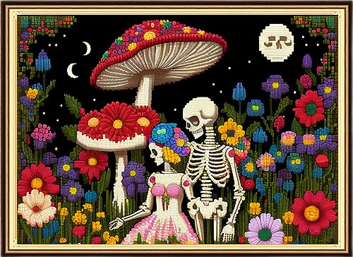 Image of Findvoor Stamped Cross Stitch Kits for Beginners Full Range of Cross Stitching Embroidery Pattern for Adults, 11CT DIY Needlepoint Embroidery Starter Kits-Skeleton Couple 15.7x19.7 inch
