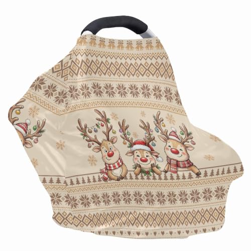 Image of Baby Car Seat Canopy Cover, Aztec Christmas Reindeer Nursing Cover