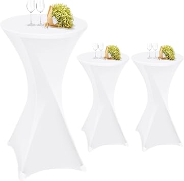 Set of 3 White Bar Table Covers Bar Tables Bar Table Covers for Diameter 60-65 cm Bar Tables and Bistro Tables Stretch Tablecloth with Foot Pockets for Wedding Birthday Party Banquet 60 cm White