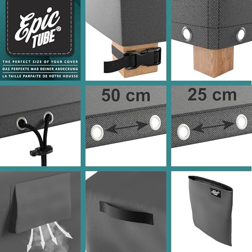 Epic Tube Rechteckige Abdeckung nach Maß – wasserdichte Oxford 600D Schutzhülle, Abdeckhaube, Abdeckplane mit Nahtversiegelung, Robustes Edelstahl-Zubehör - Made in EU