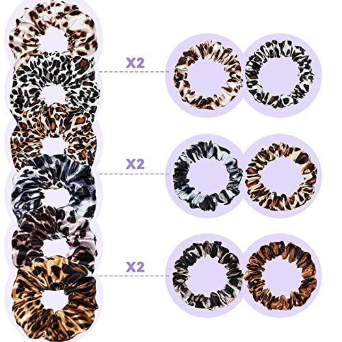 24 Pieces Satin Hair Scrunchies Silk Elastic Hair Bands Skinny Hair Ties Ropes Ponytail Holder For Women Girls Hair Accessories Decorations (Leopard, Bright Colors) #TOP2