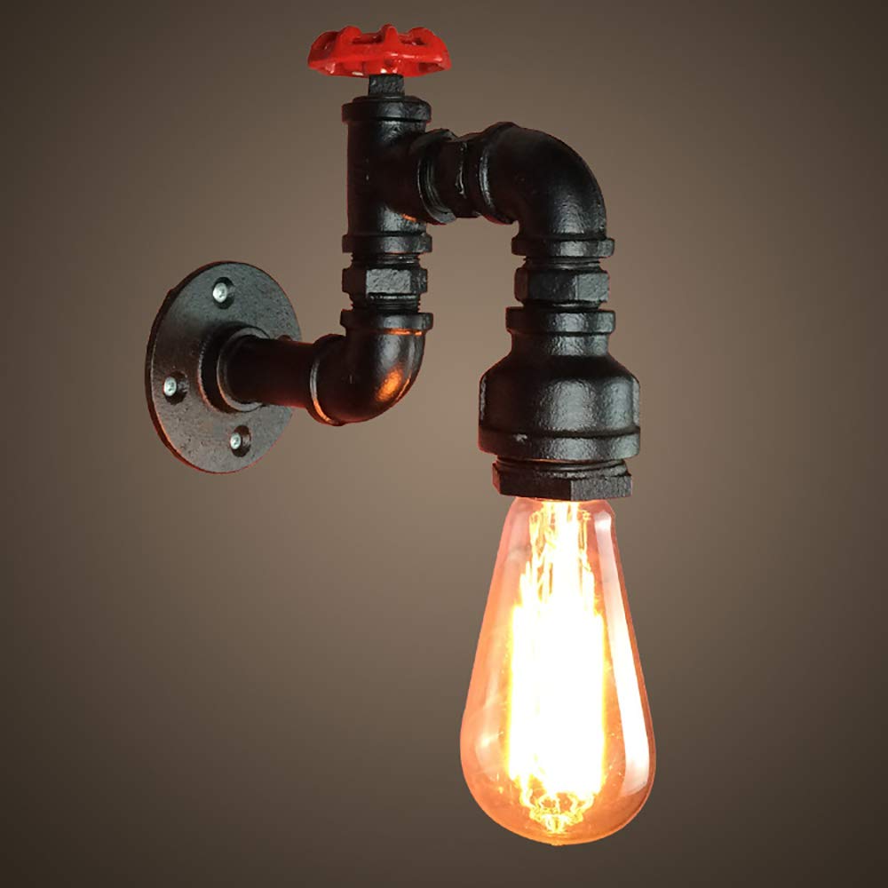 Mengjay Vintage Wall Lamp Industrial Retro Wall Light Creative Water Pipe Wall Sconce Iron Metal E27 60W Max for Restaurant, Cafe, Bar, Kitchen,Bedroom, Black Color