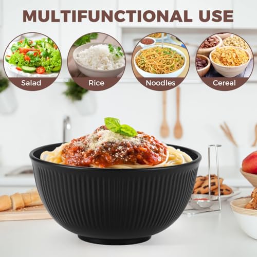 Set of 8 Unbreakable Cereal Bowls, Lightweight Plastic Bowls, Reusable Camping Bowl for Breakfast, Rice, Noodle, Salad, Fruit, Soup, Snack, Dishwasher & Microwave Safe (Black) - Image 6