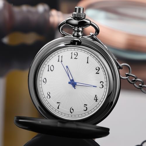 Image of Tiong Pocket Watch Vintage Quartz Pocket Watches with Chain Christmas Graduation Birthday Gifts Father's Day（Black