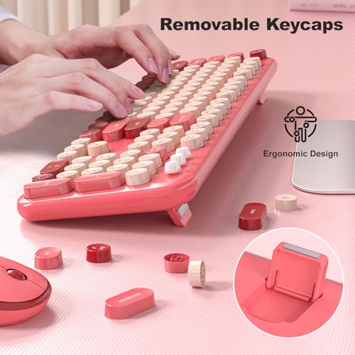 Image of KNOWSQT Wireless Keyboard and Mouse Combo - Lovely Red 2.4G Full-Sized Colorful Keyboards, Round Keycap USB Dongle Plug Play Cute Keyboards for Windows, Laptop, PC, Desktop, Mac