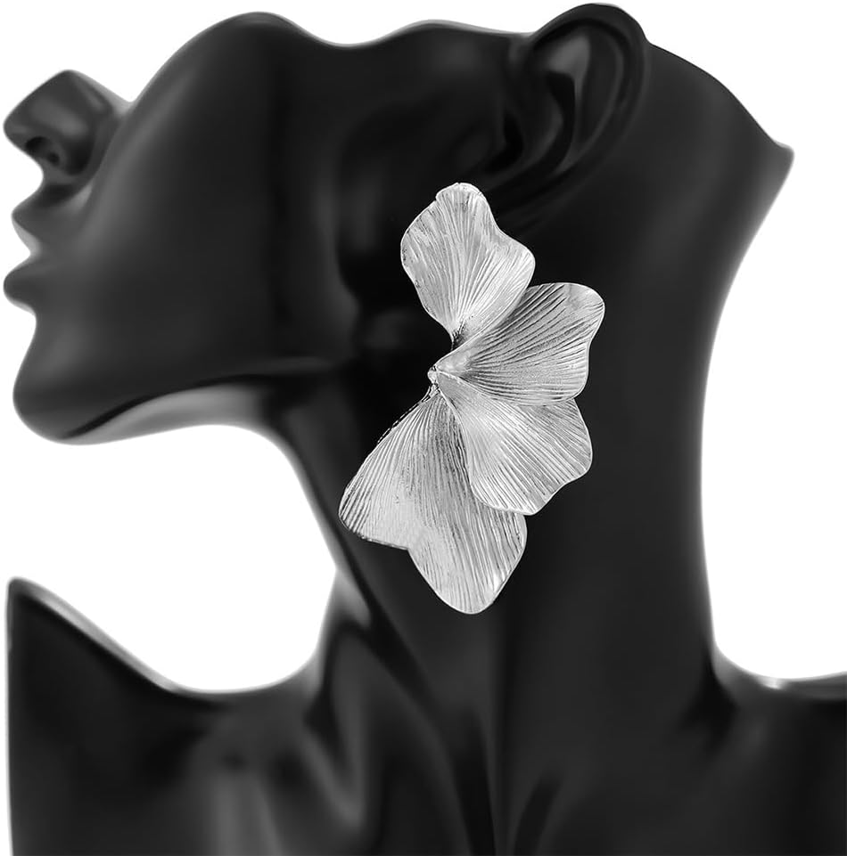 Statement Chunky Gold Textured Leaf Dangle Earrings for Women Trendy, Silver Large Leaves Stud Petal Angel Wing Earring Dangly Party Prom Jewelry Gift - Image 7