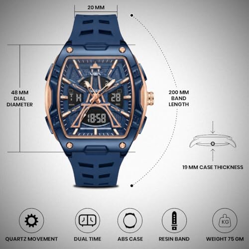 Image of V2A Impact 48mm Analog Digital Watch for Men | 3D Tower Dial Design | Alarm Stopwatch Day Date 12 /24 Hr | TPU Strap | 50M Water Resistant | Gift for Mens