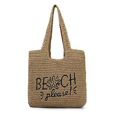 HomKuch Borsa Tote di paglia per donne Borsa a spalla di spiaggia estiva Borsa di tessuto di grande capacità