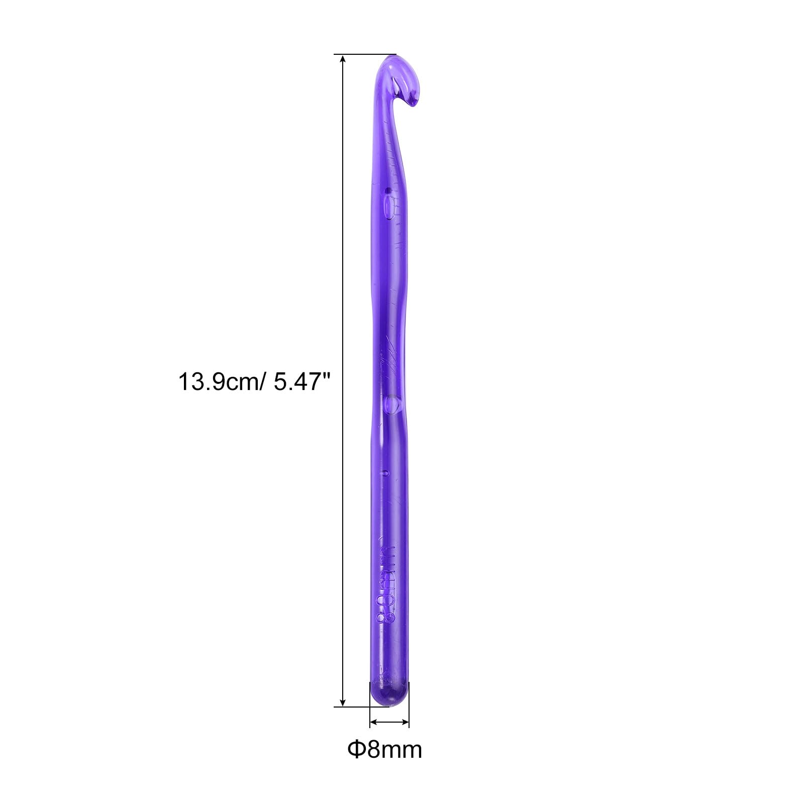 uxcell Crochet Hooks 8mm Ergonomic Knitting Needle Plastic Colorful Transparent Crochet Hooks for DIY Crocheting Yarn Blanket Carpet Weaving, Purple