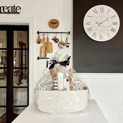 Image of ☆LBY Rectangle Cotton Rope Woven Basket with Handles for Books, Magazines, Toys - Ideal Gift Decorative Basket for Baby Nursery, Living Room (white, medium 12 x 8 x 5 inch)