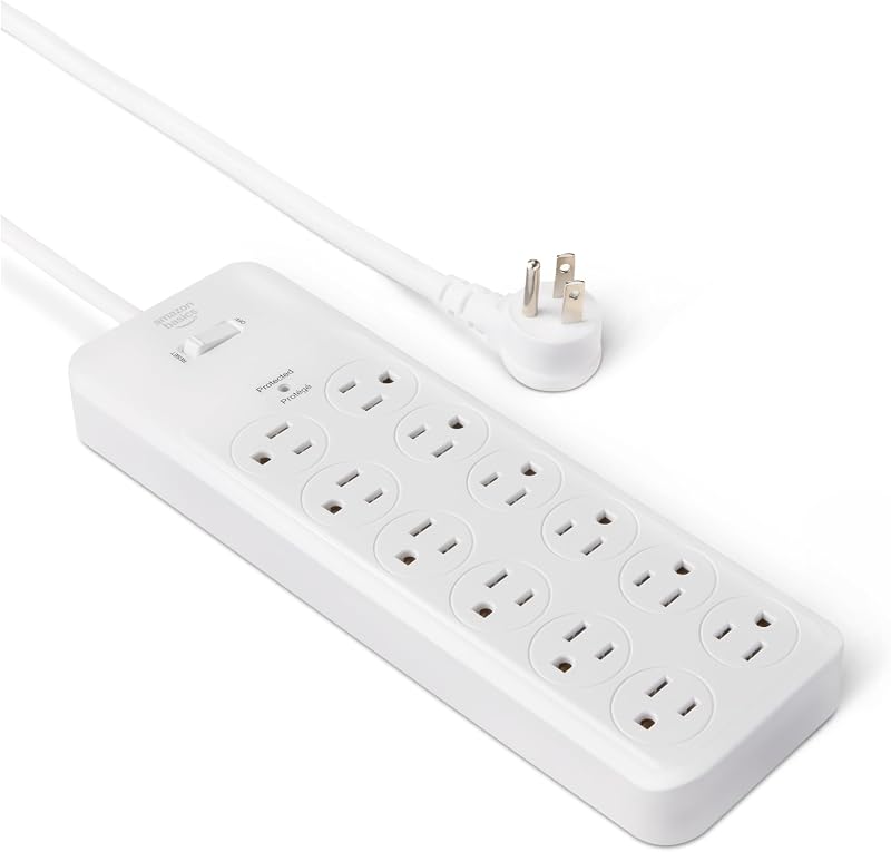 Regleta protectora contra sobretensiones de 12 tomacorrientes, 4000 julios, cable de extensión de 8 pies, rectangular, para el hogar, la oficina, la sala de juegos, blanco