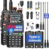 BAOFENG Radio Ham Radio Handheld 5RH PRO GPS APRS 10W Walkie Talkies Long Range, 640CH NOAA Weather Aviation/VHF/UHF/1.25m Two-Way Radio, USB-C Rechargeable for Survival Gear Emergency Hunting-2Pack