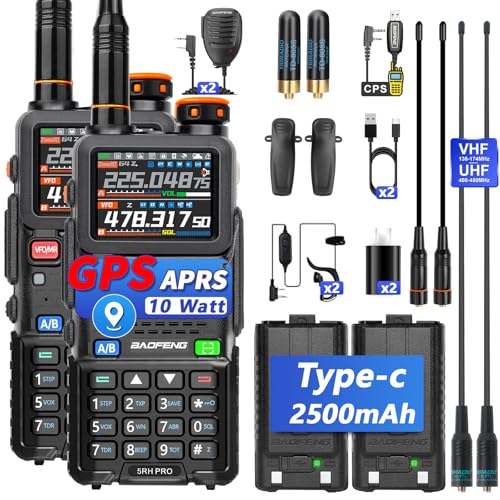 BAOFENG 5RH PRO GPS APRS 10W Ham Radio Handheld | UV-5R Mini New Version | 640CH NOAA Weather Two-Way Radio Type-C Charging for Survival Gear Emergency Hunting - 2Pack