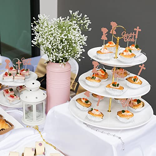 Gyufise 24Pcs Rose Gold Glitter Girl God Bless And Baptism Cupcake Toppers Cross Babyshower Cupcake Picks First Communion Christian Baptism Theme Party Cake Decorations Supplies #TOP5