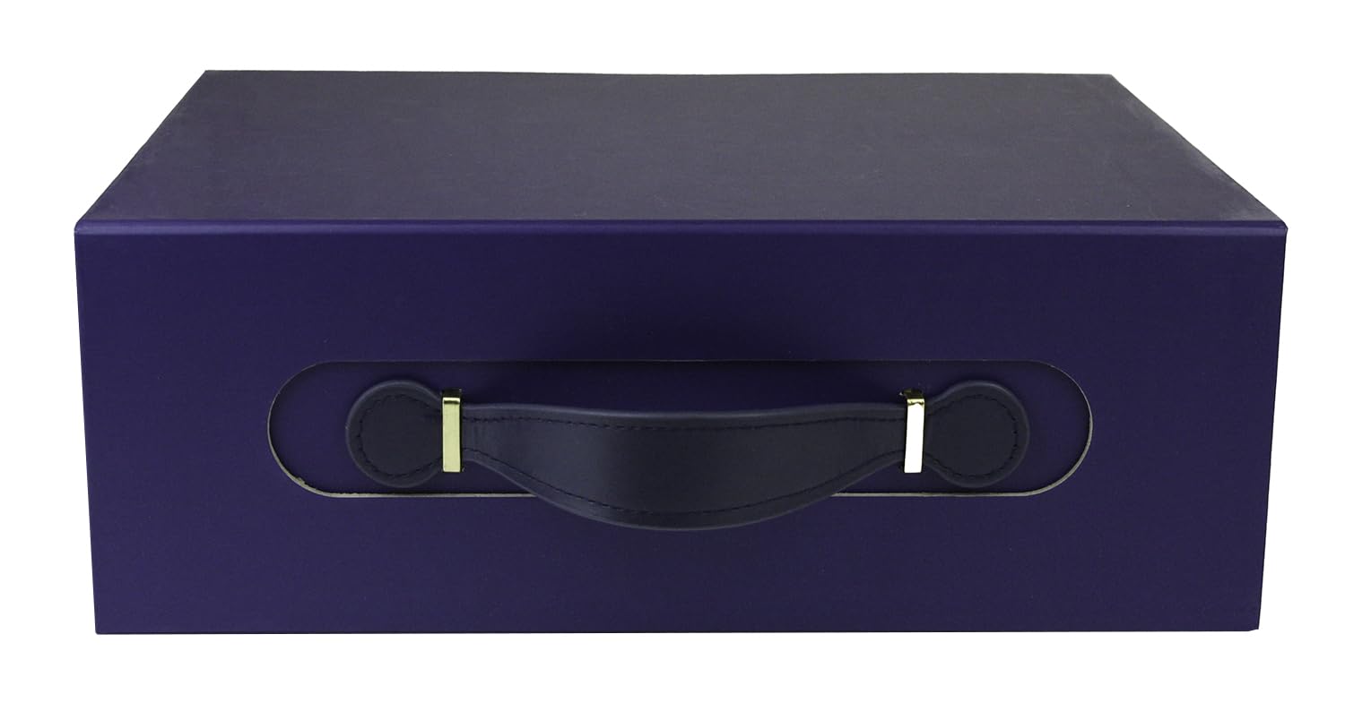 Emartbuy Blue Folding Magnetic Gift Box with Faux Leather Handle – 28.2 x 20.2 x 9.2 cm – Fits Mugs, Beauty Sets & Mid-Size Gifts – Birthdays Weddings Christmas Corporate Gifting Trade