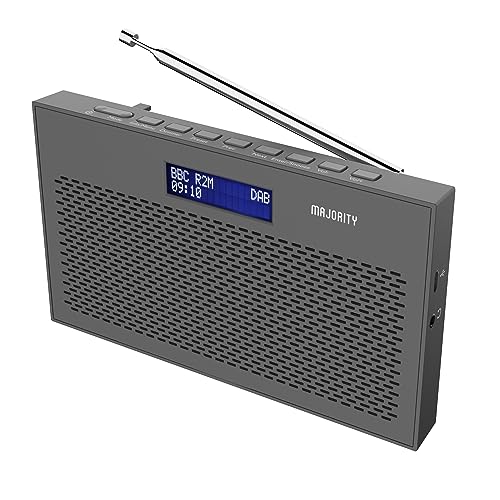 Portable DAB/DAB+ Digital Radio | 15H Battery and Mains Powered | Kitchen FM Radio, 20 Presets | LED Display, 3.5mm Headphone Jack | Dual Alarm with Sleep Timer Function | MAJORITY Histon (Charcoal)
