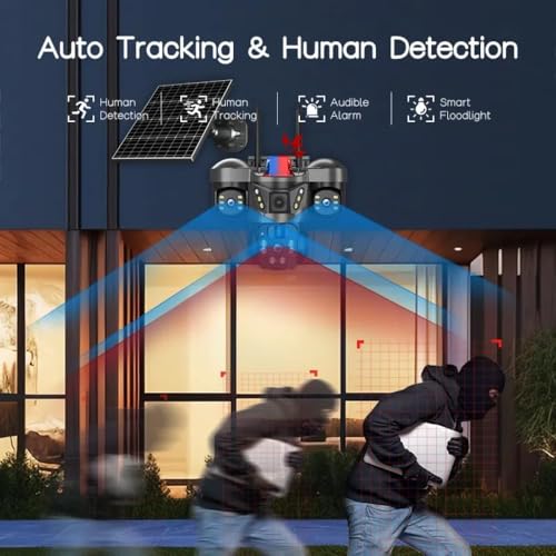 Image of Maizic Smarthome Trion Solar 4G SIM CCTV Camera 5MP*3 (Triple Lens) Outdoor Security Camera | 3 Screen View, Color Night Vision, Two-Way Audio, AI Human Motion Detection