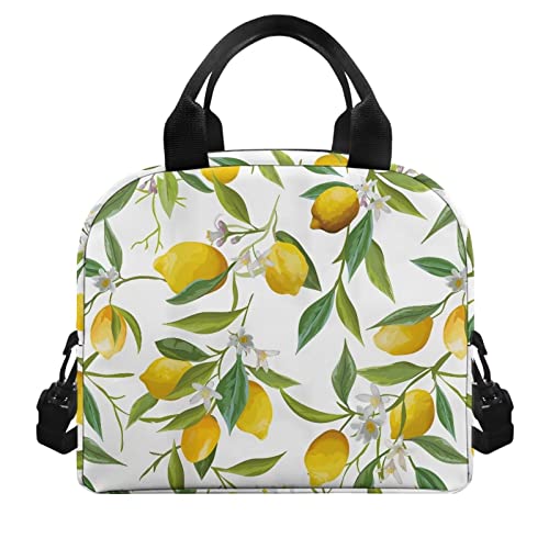 Gomyblomy Lemons Women's Multi Compartment Lunch Bag, Reusable Insulated Lunch Tote, Lunch Organizer With Adjustable Shoulder Strap For Leak Proofing, Travel Accessories #TOP1