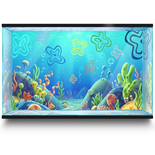 LYYAB Aquarium Background Stickers for 5-10 Gallon Tanks, Cartoon Underwater Self-Adhesive Fish Tank Reptile Terrarium Decor Poster (24 x 12inches / (61 x 31 cm))