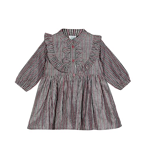 Image of miniklub Baby Collar Full Sleeve Knee Length Woven Cotton Dress (Brown Color)
