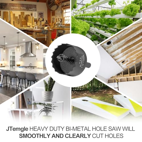 Image of 1-7 /8 Inch Hole Saw with 9.1mm Triangle Shank Arbor, JTemgle Bi-Metal Hole Saw Heavy Duty Hole Cutting Tool for Cornhole Boards, Recessed Lights, Wood, Plastic, Drywall & Soft Metal