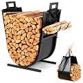 LATIHUUM Firewood Rack Outdoor and Indoor - 27 inch(H) x 20.5 inch(W) Rustproof Heavy Duty Firewood Storage with Kindling Hooks & Canvas Carrier, Sturdy Fireplace Log Holder Fireplace Decor Organizer
