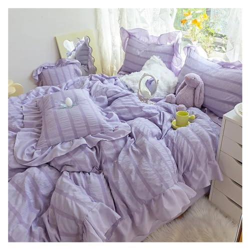 Juego De Ropa De Cama De Tela Seersucker Ultra Suave Con Volantes Blancos, Tamaño Queen Y King, 4 Piezas, Edredón, Funda Nórdica, Sábana Plana, 2 Fundas De Almohada, Edredón Para Todas Las Estacione