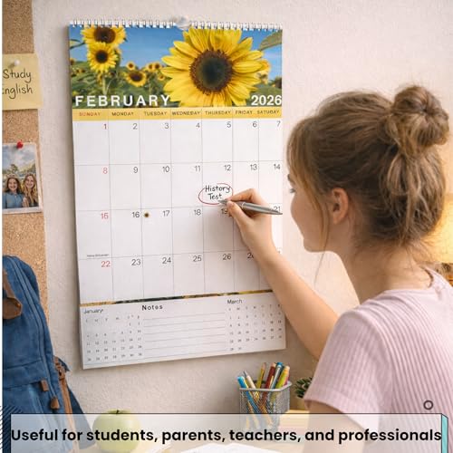 Image of 2026 Wall Calendar | Pack of 2 Calendars | Size - 12x17 Inch with Motivational Quotes,Holidays Mentioned | 220 GSM Thick Paper | Wiro Bind | Notes, Scheduling and Planning For Home Office School Hanging (Bird and Floral Calendar)