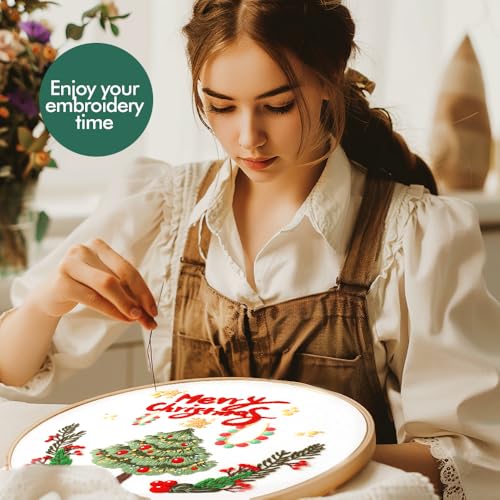 Image of wtisan Christmas Embroidery Kit, Cross Stitch Kits for Beginners, Needlepoint with All Tools & Instructions, Stamped Hand Embroidery Starter Kit for Holiday Crafts & Xmas Home Decor, W18