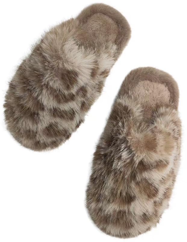 Fuzzy Leopard Print Slippers - Cozy House Shoes for Women, Soft Plush Indoor/Outdoor Winter Slides, Comfortable Non-Slip Warm Home Shoes, Trendy Animal Print Fashion3