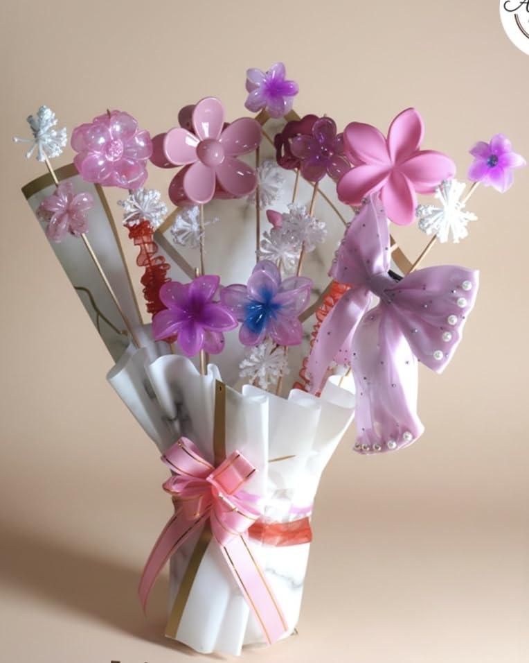 Ashf ana Fashions Tropical Paradise Plumeria Flower Hair Clips bouquet, pink Color, Large and Mini Sizes, for gift to your loved ones and trendy gift for girls, women's and ladies pink and baby pink colour-image-13
