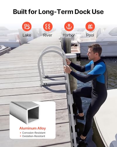 Image of VEVOR Removable Dock Ladder 5 Steps, 500lbs Heavy-Duty, Thickened 6063 Aluminum Alloy with Textured Nonslip Step, Weather-Ready & Quick Detach for Dock, Boat, Pool, Fishing