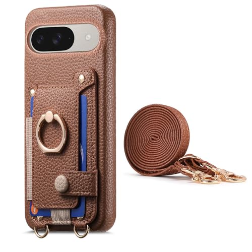 Étui cuir marron Pixel 9 Pro XL avec bandoulière pour l'esprit libre