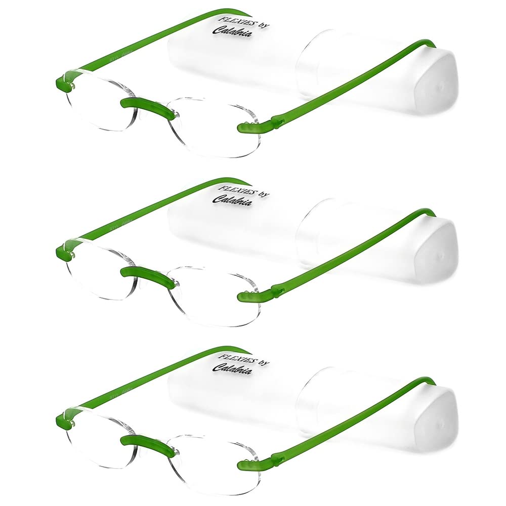 Calabria 715 Flexies Oval Bendable Rimless Reading Glasses +1.25 Celery (3Pack)