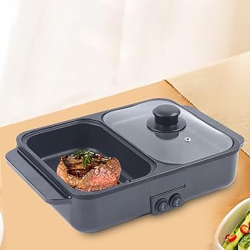 Indoor Grill 110V 1200W Electric Grill with Glass Lid Korean BBQ Grill made of stainless steel and high-temperature-resistant resin, Fast Heat Up, Safety and Convenience Black