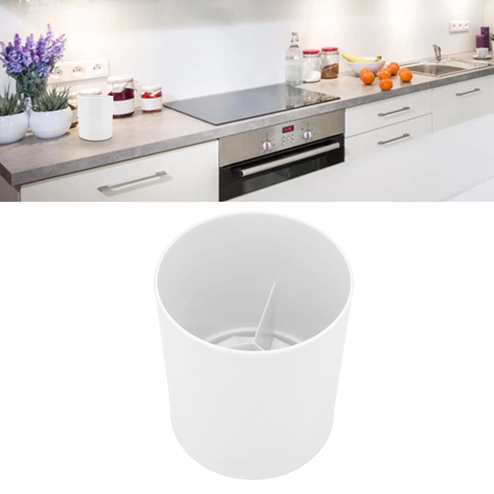 Organizador de Utensilios Giratorio 360°, Soporte Cocina ​​Encimera ​​Palillos Contenedor Almacenamiento Vajilla Casera Hogar ​​​​PP Cubiertos Porta Estante Cuchillos Versátil Ajustable(Blanco)