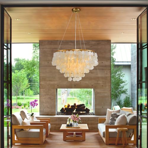 A Million 4-Light 24" Coastal Natural Tiered Capiz Shell Chandelier Gold Round Island Light Pendant Ceiling Fixture for Living Room Bedroom Home/Office - Image 2